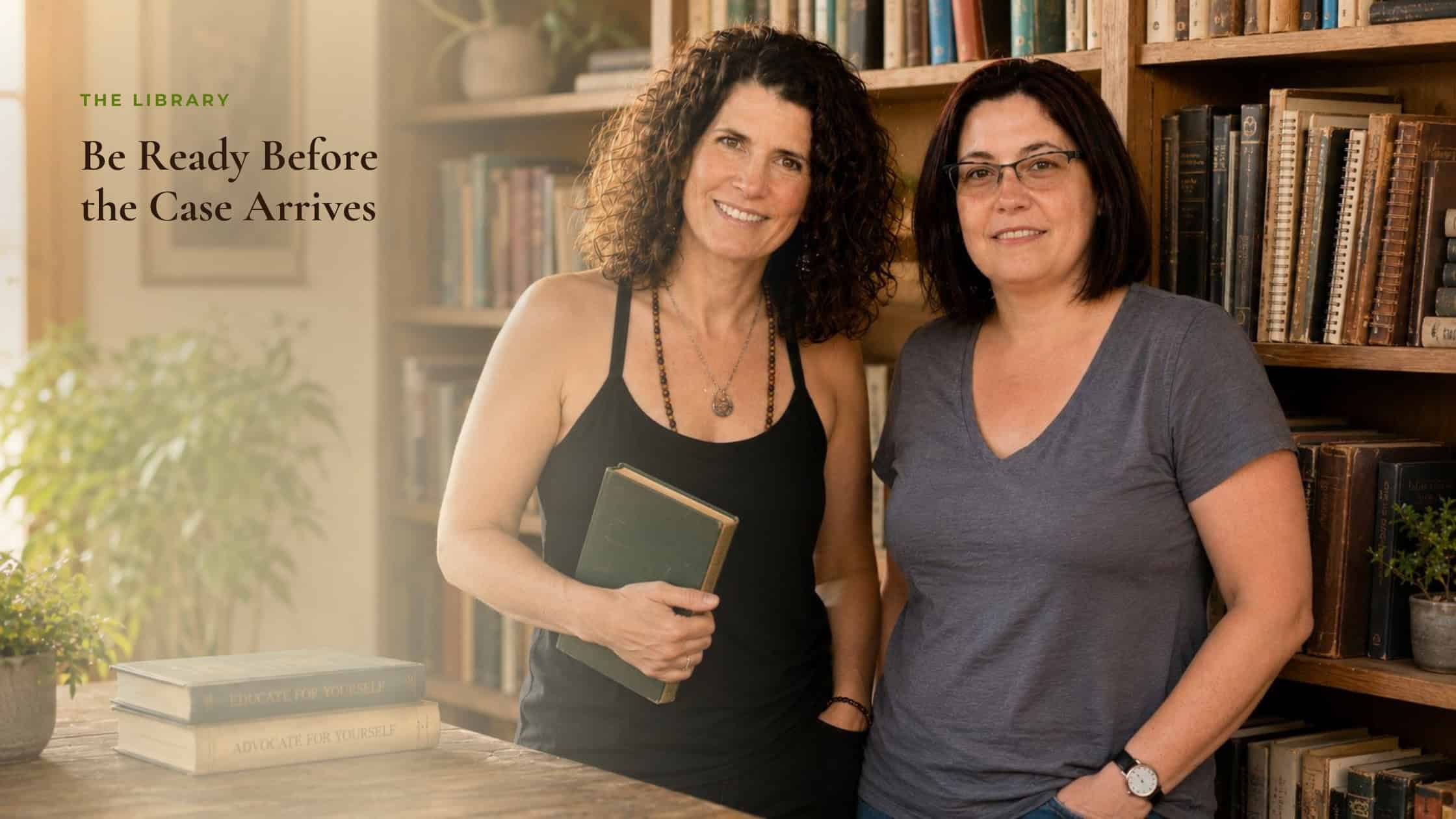 Two women smiling in a library, promoting Soil to Soul Nutrition mentorship.